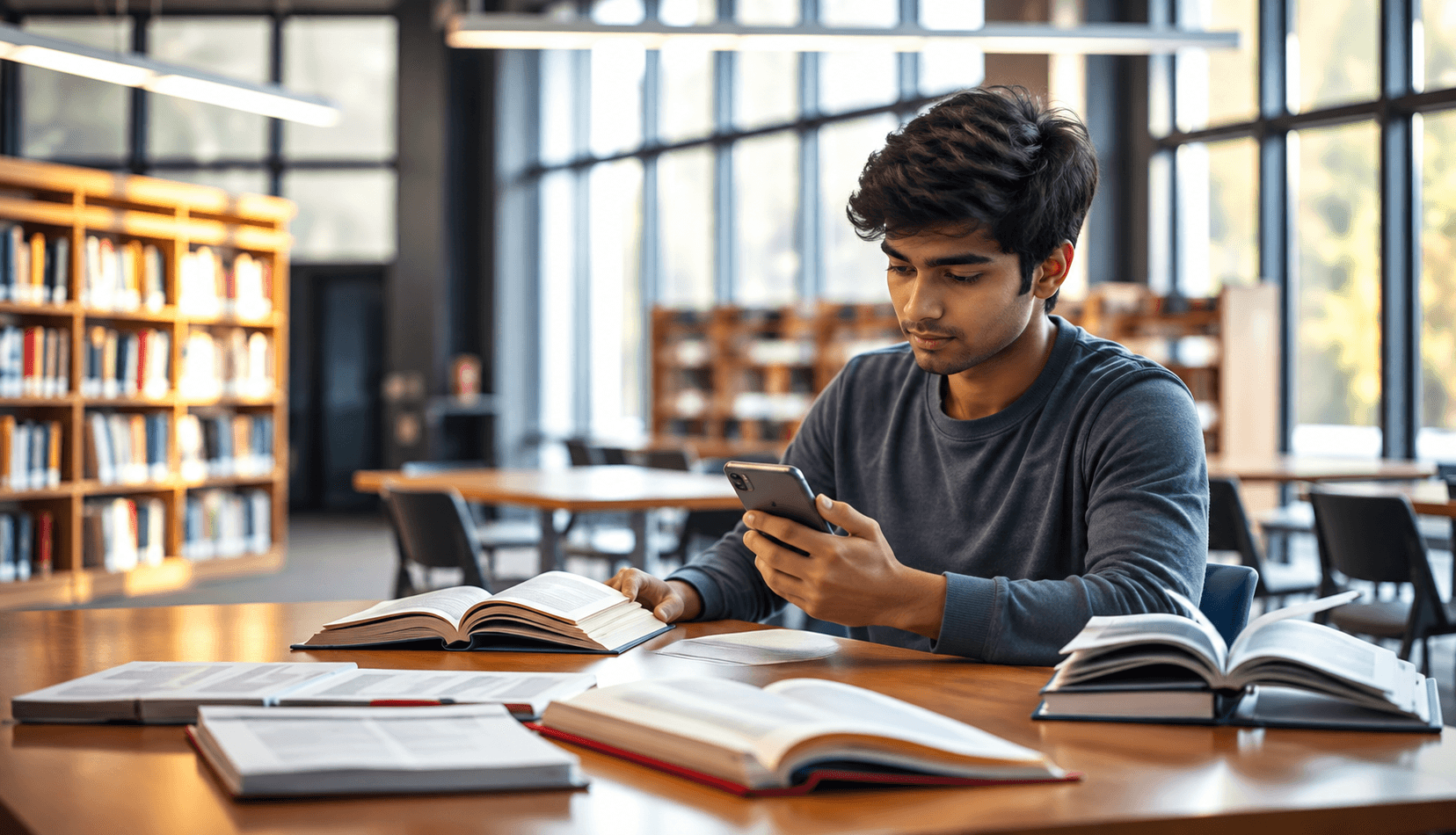 Student studying with mobile learning app